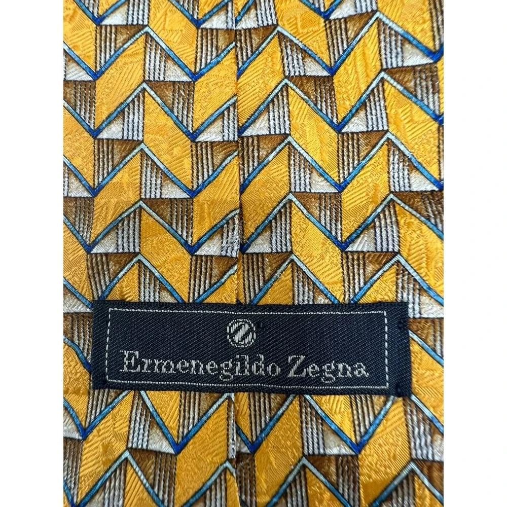 ERMENEGILDO ZEGNA Men's Silk Necktie ITALY Designer‎ Geometric L: 59.5